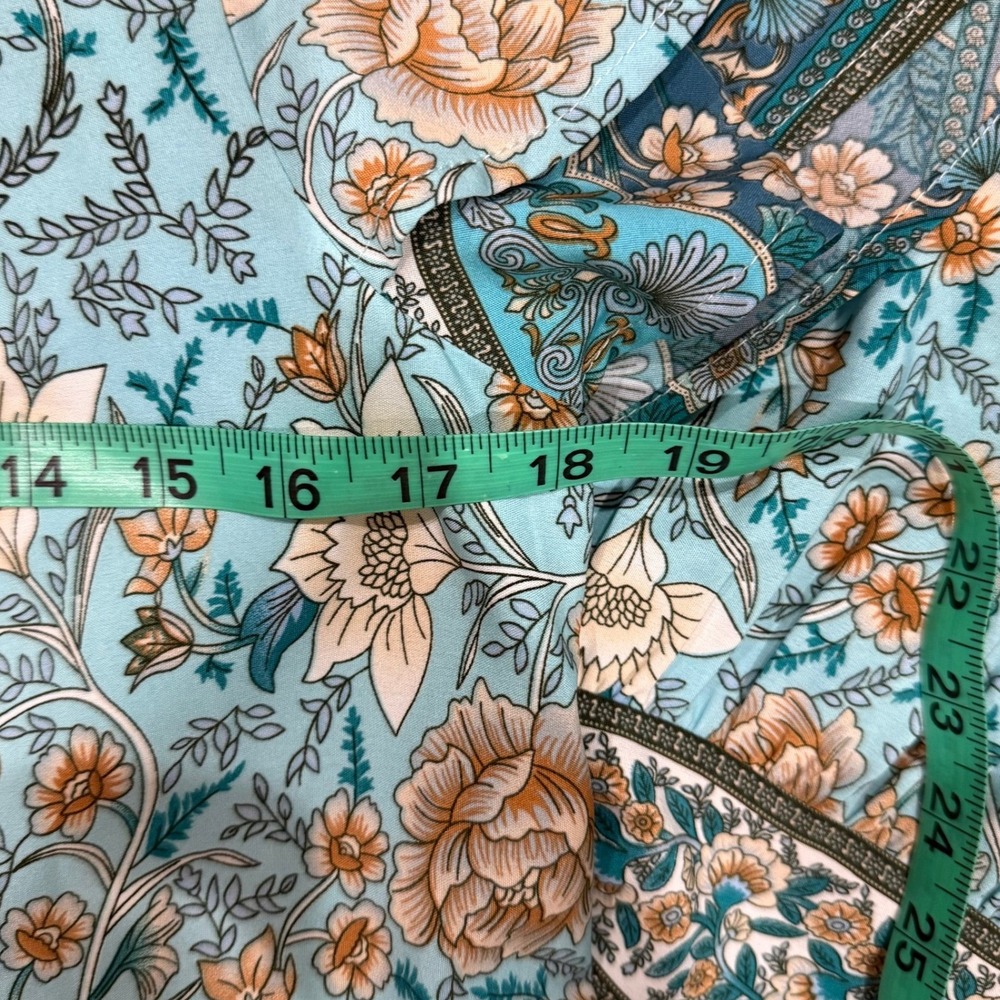 Dee and Rae Turquoise Floral Tiered Boho Mini Dress Small Tassel Flutter Sleeve - Picture 7 of 8